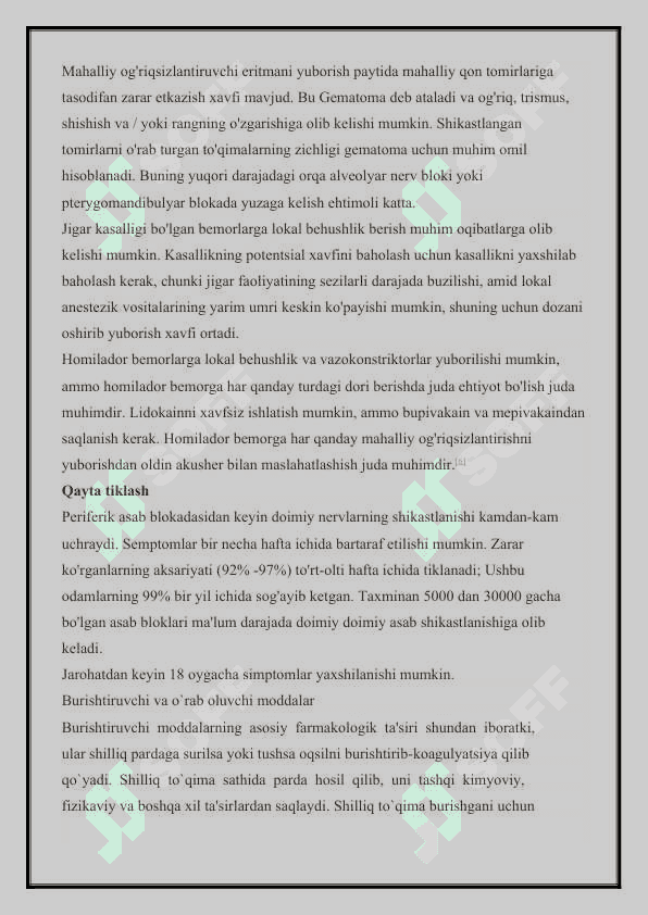 Mahalliy anesteziyada uchraydigan mahalliy asoratlar va ularni davolash prinsiplari 6