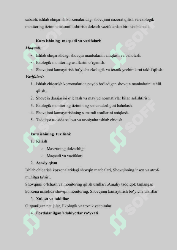 Kurs ishi. Ishlab chiqarish korxonalaridagi shovqinni ekologik monitoring qilis1 6