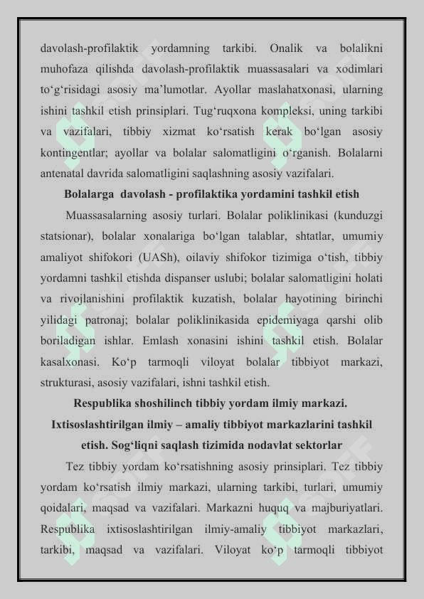 QISHLOQ AHOLISIGA TIBBIY XIZMATNI TASHKIL ETISH. QISHLOQ OILAVIY POLIHNIKASIGA (KOP)VA QISHLOQ VRACHLIK PONKITI (QVP) ISH FOLIYATI ASOSIY VAZIFALARI HISOBIY VA HISOBOT HUJJATLARINI YURITISH 2