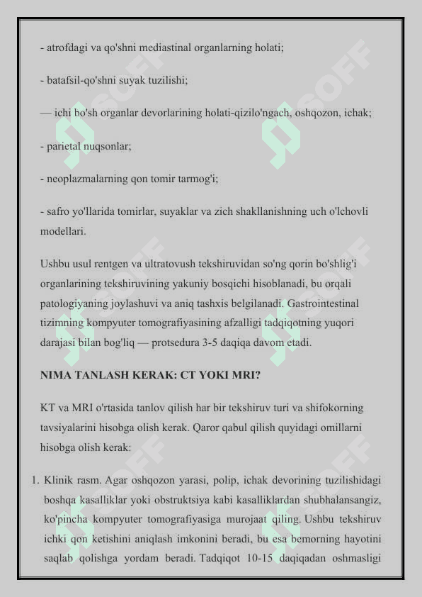 OSHQOZON ICHAKLARNI NURLI TEKSHIRISH USULLARI  (KT ,MPT)KAMCHILIKLARI KO'RSATMALARI 3