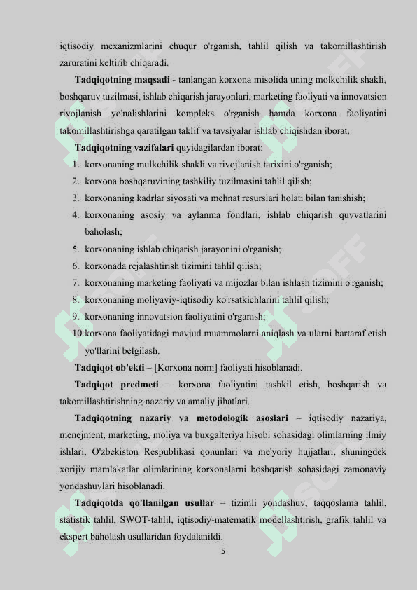 KORXONA FAOLIYATINI O'RGANISH BO'YICHA MALAKAVIY AMALIYOT HISOBOTI 5