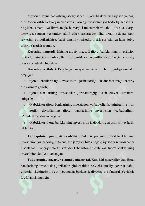 Tijorat banklarining invistitsion jozibadorligini ta'minlash yo'llari tayyor 4