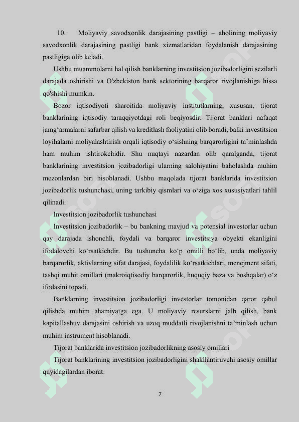 Tijorat banklarining invistitsion jozibadorligini ta'minlash yo'llari tayyor 7