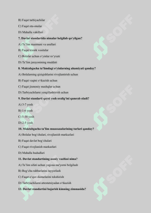 Maktabgacha ta`lim va tarbiyaning davlat standartini tasdiqlash to`g`risida 2