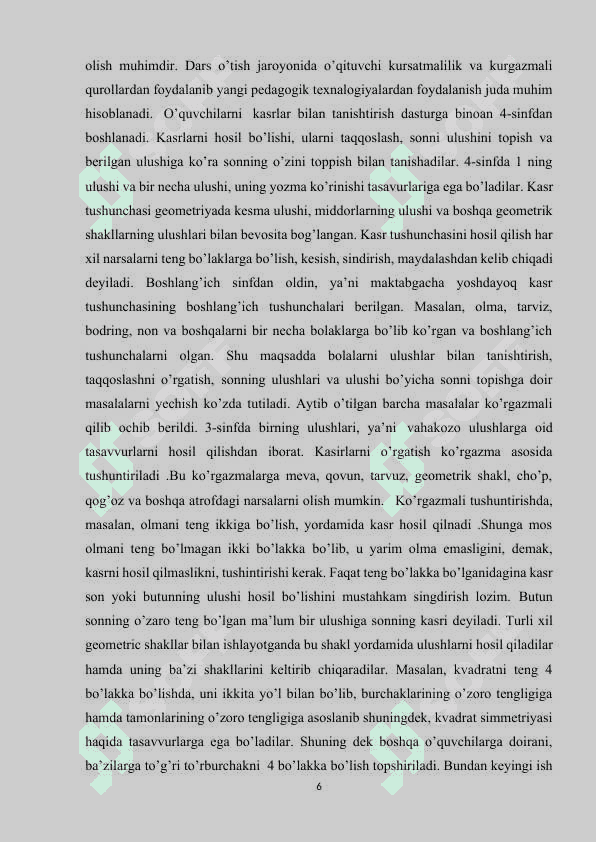 Boshlang‘ich  sinflarda matematika o‘qitishda kasr tushunchasi elementlarini o‘rgatish metodikasi 6
