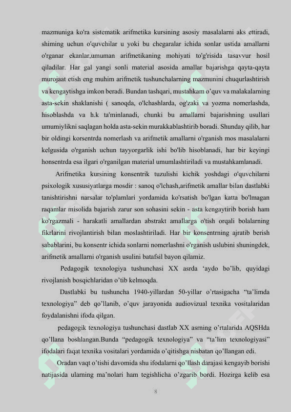 Ko‘p xonali sonlar ichida  arifmetik amallar bajarish metodlardan foydalanish 8