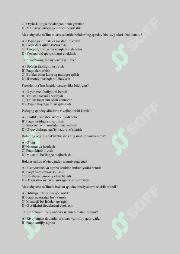 Maktabgacha ta`lim bo`yicha 200 talik test 5