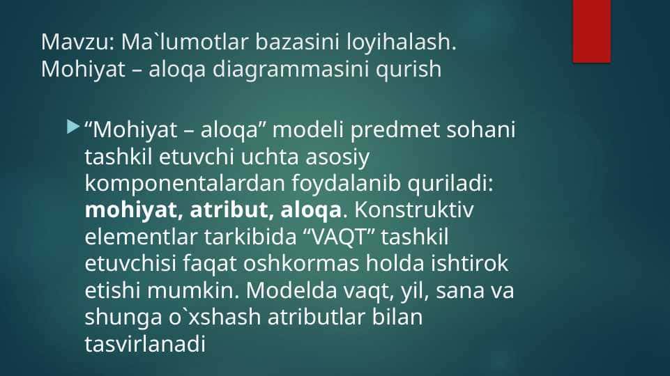 Market ma'lumotlar bazasini loyihalash, mohiyat-aloqa diagrammasi