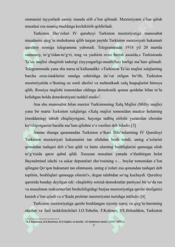 TURKISTON MUXTORIYATINING SOVET HUKUMATI TOMONIDAN TOR-MOR ETILISHI 7