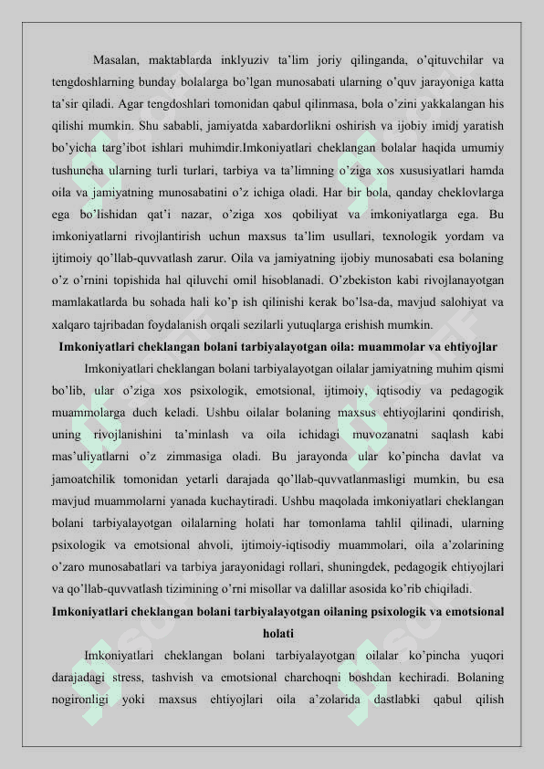 Imkoniyatlari cheklangan bolani tarbiyalayotgan oila bilan ishlash ijtimoiy-pedagogik texnologiyalar 25 6