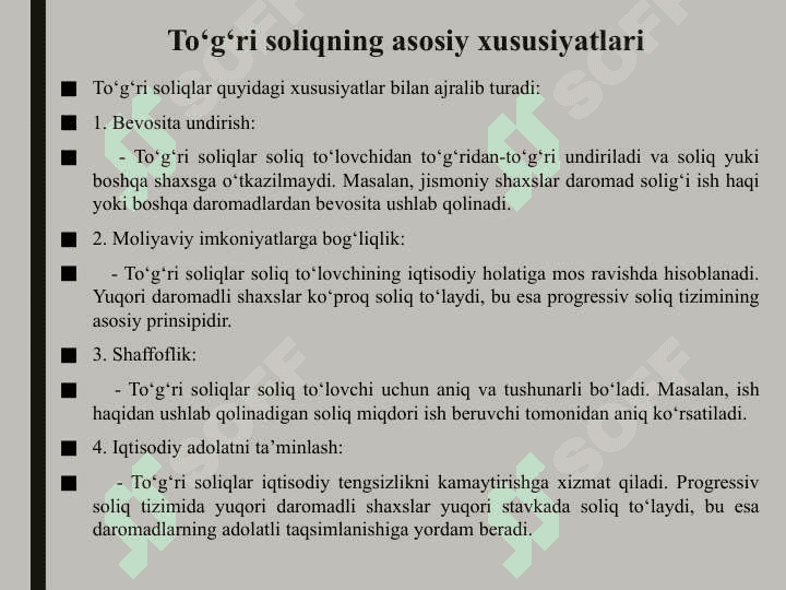 To’g’ri soliqlar va ularning xususiyatlari 25 5
