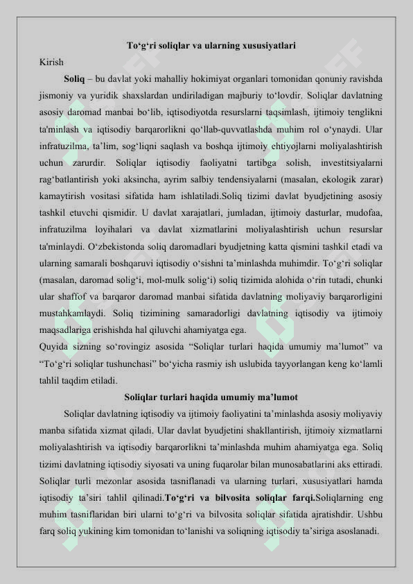 To’g’ri soliqlar va ularning xususiyatlari 2