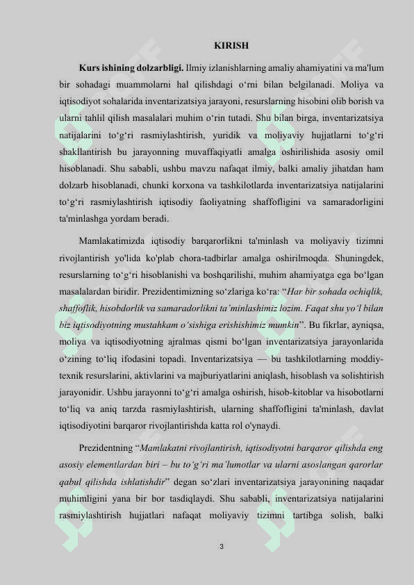 Inventarizatsiya natijalarini rasmiylashtirish hujjatlari to‘g‘risida tushuncha va ularning tavsifi. kurs ishi 3
