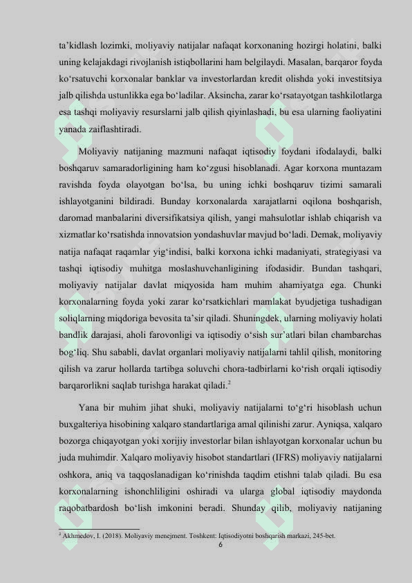 Moliyaviy natijalar, ularning ahamiyati va aniqlash tartibi. 6