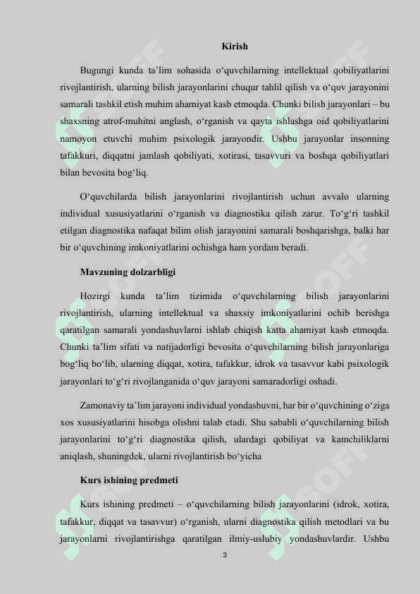 O’QUVCHILARDA  BILISH JARAYONLARI DIAGNOSTIKASI 3
