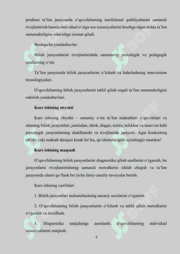 O’QUVCHILARDA  BILISH JARAYONLARI DIAGNOSTIKASI 4