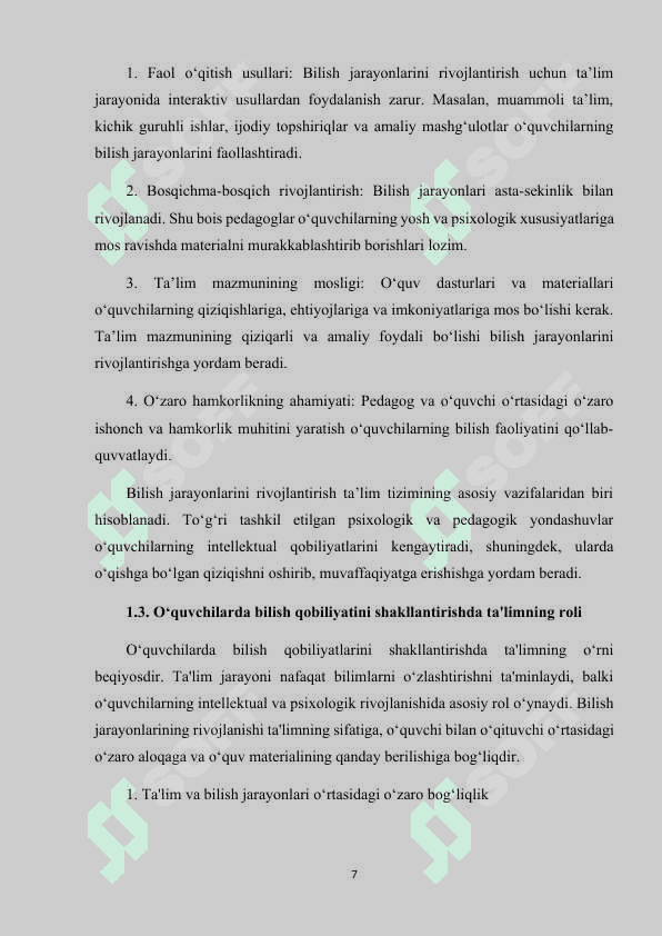 O’QUVCHILARDA  BILISH JARAYONLARI DIAGNOSTIKASI 7