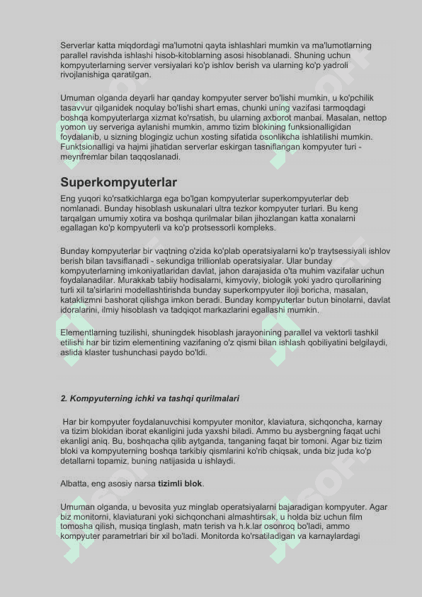 Kompyuterning tashkiliy qisimlari, asosiy ko’rsatkichlari va xususiyatlarini o’rganish. 5