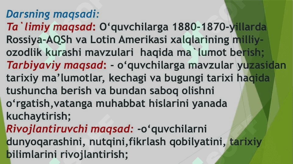 Rossiya, AQSH va Lotin Amerikasi xalqlarining milliy-ozodlik kurashi  mavzularidan 4