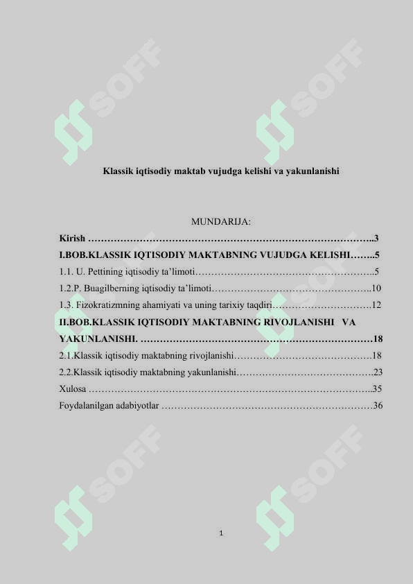 Klassik iqtisodiy maktab vujudga kelishi va yakunlanishi 2