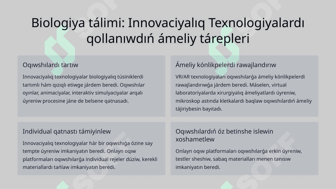 Biologiyani oqitiwda innovaciyaliq texnologiyalardiń áhmietli máselelerine baǵishlangan konferenciyalar ushin doklad hám prezentaciya materiallarin tayarlaw 8