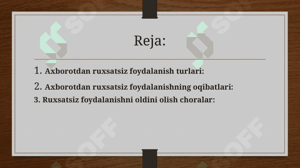 Axborotni ruhsatsiz foydalanishlardan himoyalash 2