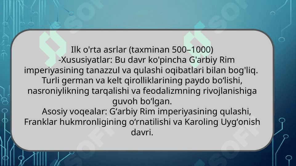 O’rta asrlar davrining dunyoda kechish xronologiyasi va ushbu davrni xaritalashtirish 5
