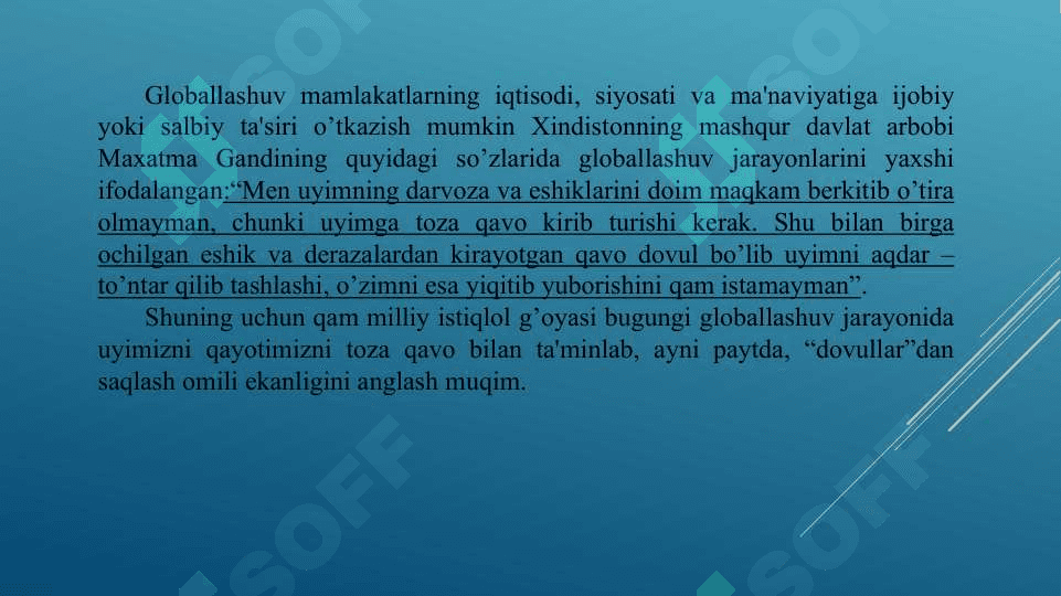 Globallashuv jarayonlarida milliy g’oyaga ehtiyojning ortishi 7