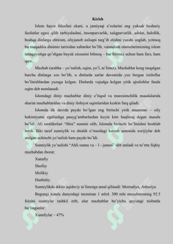 Islom oqimlari va yo’nalishlarining paydo bo’lishi sabablari, e’tiqodidagi bo’linishlarning sabablari va oqibatlari 2
