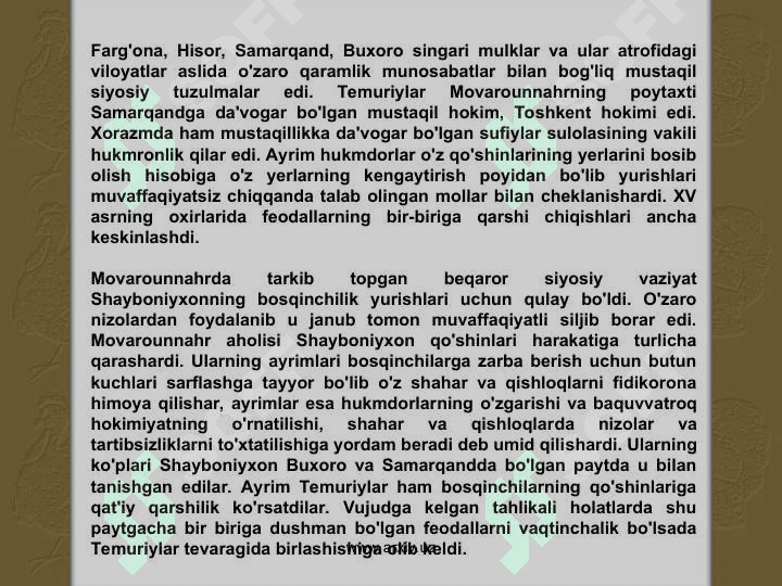 Turkistonning xonliklarga bo'linib ketishi, uning sabab va oqibatlari 3