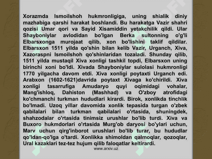 Turkistonning xonliklarga bo'linib ketishi, uning sabab va oqibatlari 5