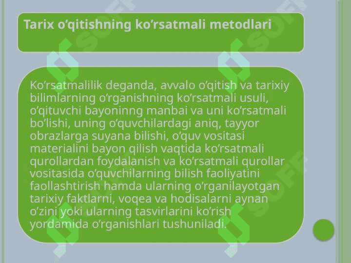 Tarix o’qitishning ko’rsatmali metodlariTarix o’qitishning ko’rsatmali metodlari 2