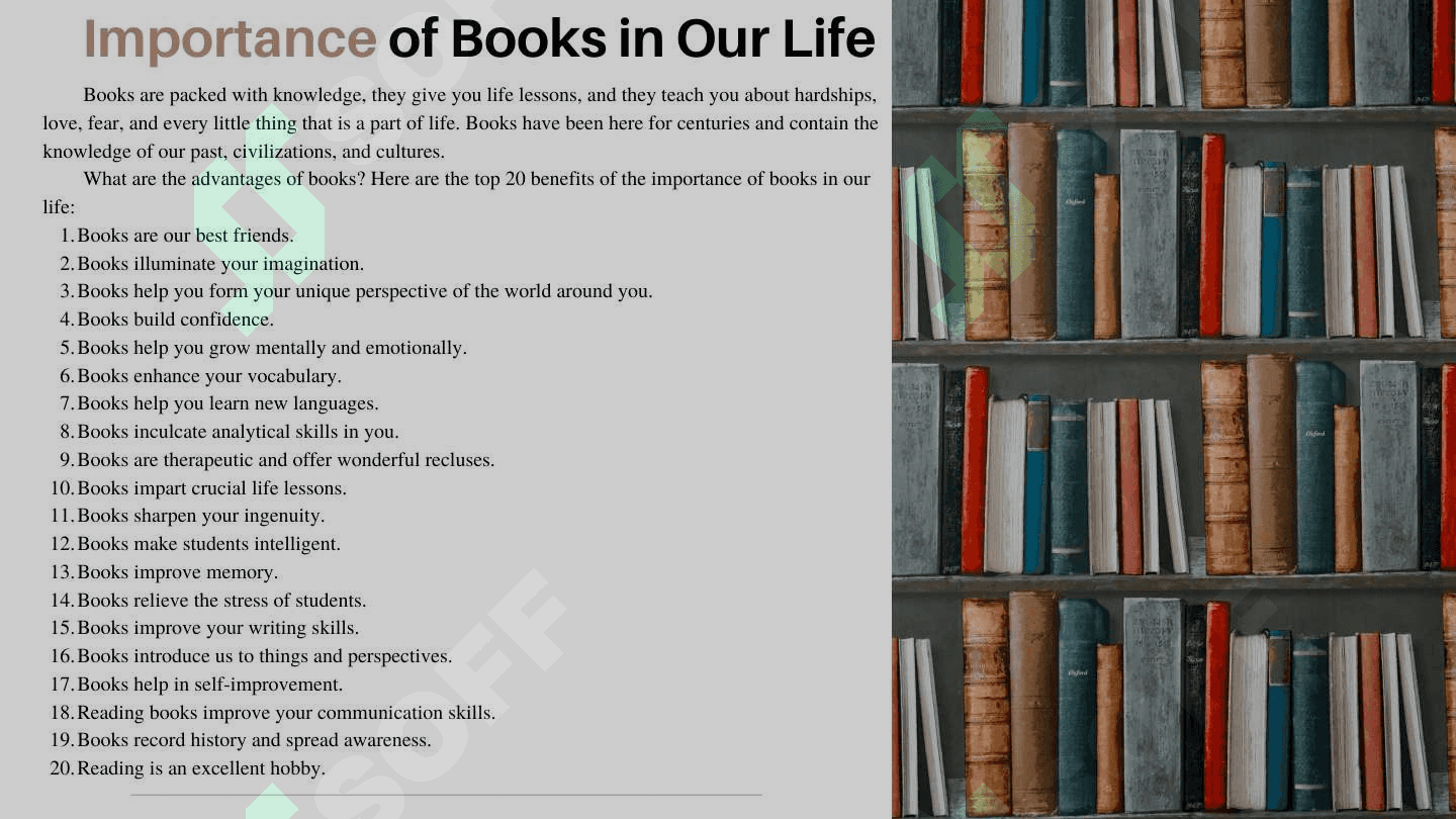 Books in Our Life: The Impact and Importance of Books | Essay | 1st Year 3