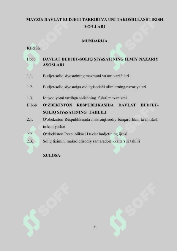 DAVLAT BUDJETI TARKIBI VA UNI TAKOMILLASHTIRISH YO‘LLARI 2