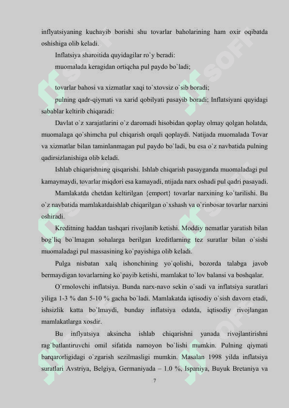 INFLATSIYANING MOHIYATI VA KELIB CHIQISH SABABLARI 7