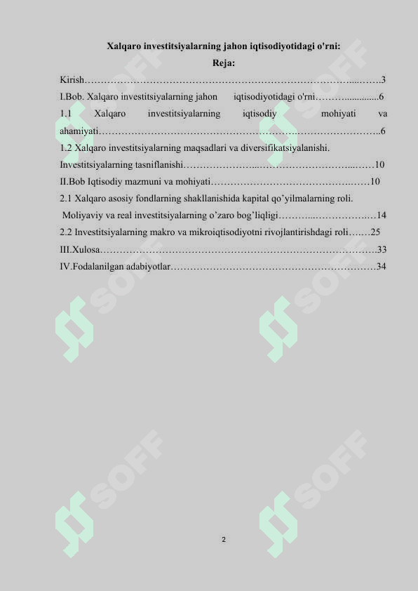 Xalqaro investitsiyalarning jahon iqtisodiyotidagi o'rni 2