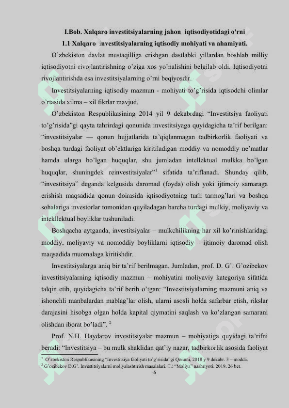 Xalqaro investitsiyalarning jahon iqtisodiyotidagi o'rni 6
