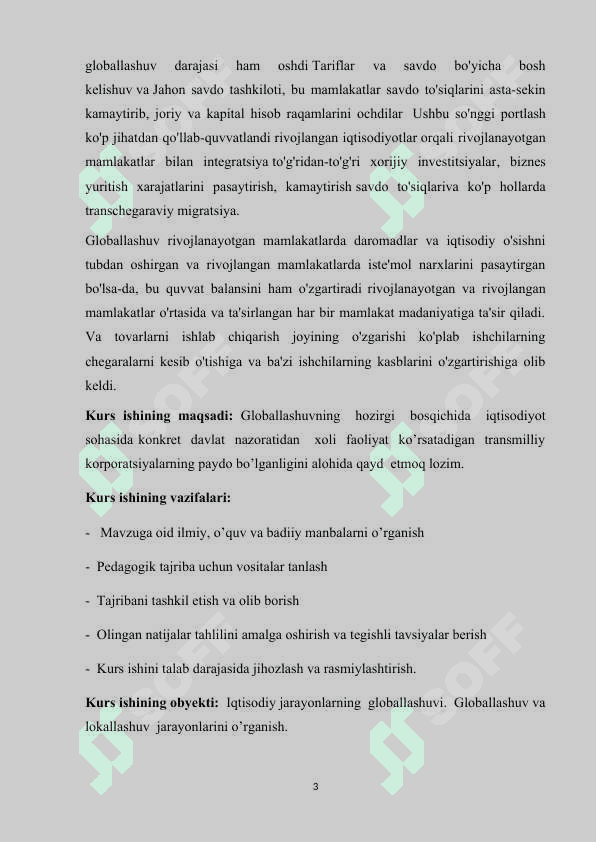 XALQARO IQTISODIY GLOBALLASHUV JARAYONLARI  VA LOKALLASHUV 3