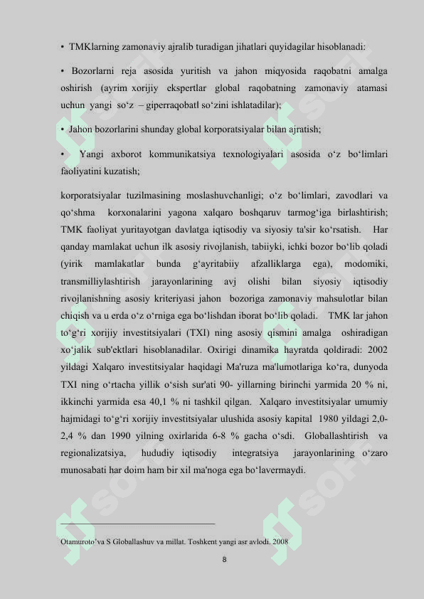 XALQARO IQTISODIY GLOBALLASHUV JARAYONLARI  VA LOKALLASHUV 8