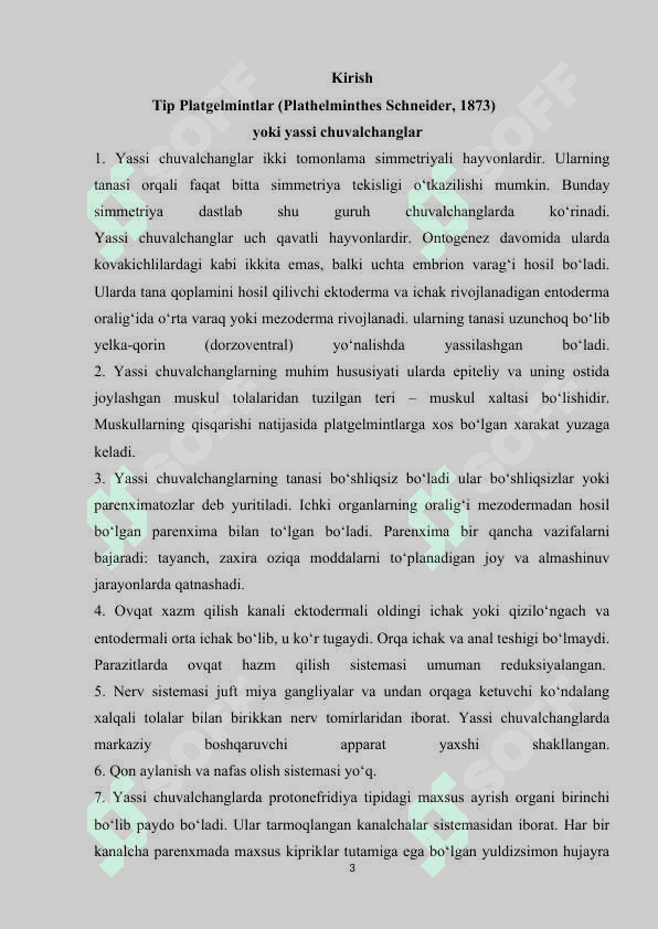 YASSI CHUVALCHANGLARNING RIVOJLANISH SIKLI-PARAZITLIK  HAYOT MAXSULI 3