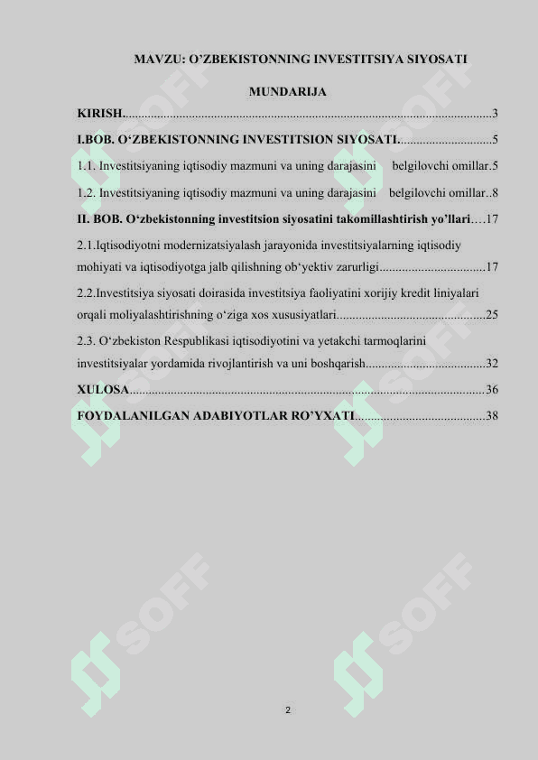 O’zbekistonning investitsiya siyosati 2