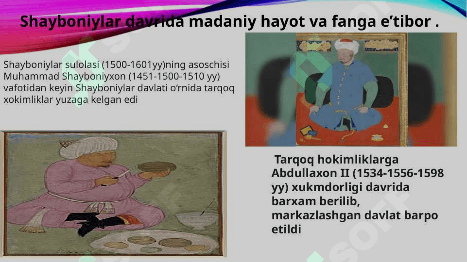 X V I asr birinchi y armida X I X asrlarda mark aziy Osiy oda fan 2