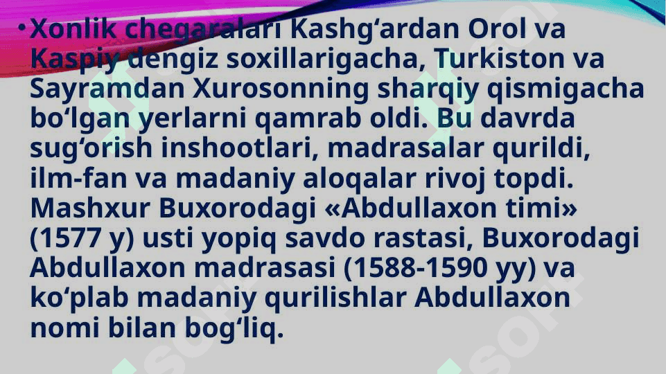 X V I asr birinchi y armida X I X asrlarda mark aziy Osiy oda fan 3