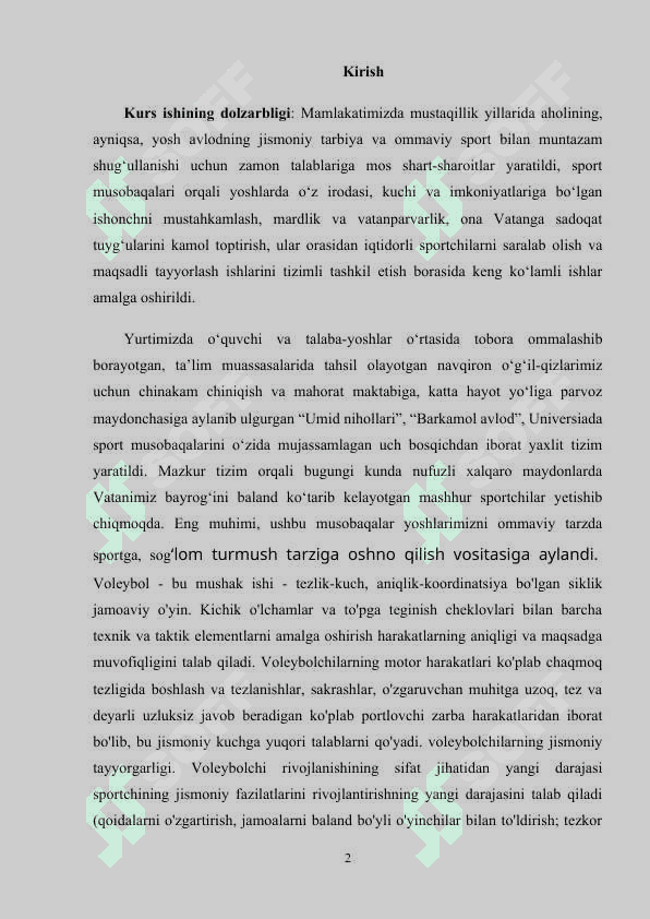 Yosh voleybolchilarning individual mahorati va ularning trenirovka jarayonidagi natijalari 2