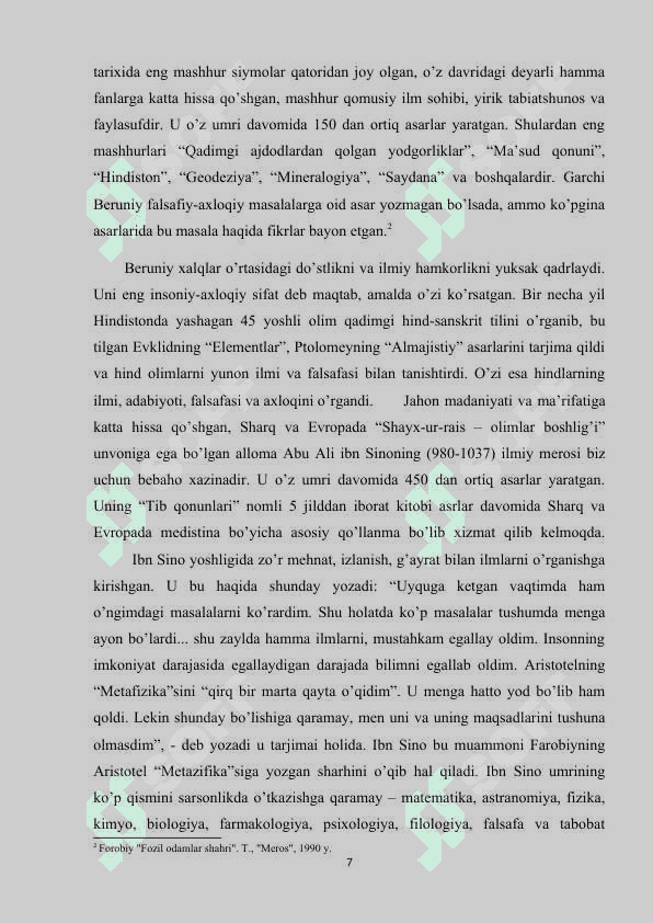 Yuksak ma'naviyatli yoshlarni tarbiyalashda O'rta osiyo allomalari ilmiy merosining o'rni (allomalarning ilmiy faolyato misolida) 7