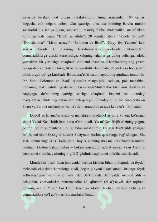 Yuksak ma'naviyatli yoshlarni tarbiyalashda O'rta osiyo allomalari ilmiy merosining o'rni (allomalarning ilmiy faolyato misolida) 8