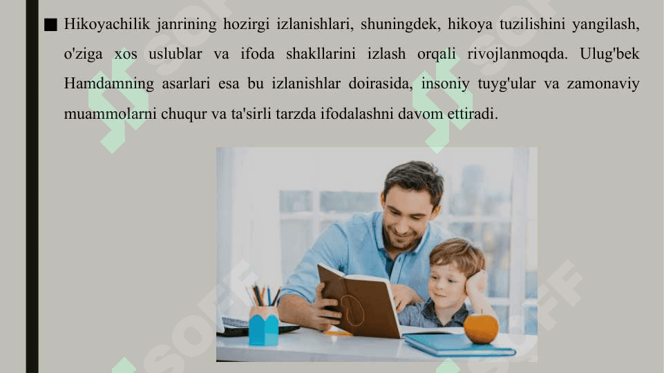 Hozirgi hikoyachilik janiriy izlanishlar. Ulug'bek Hamdam hikoyalari 5