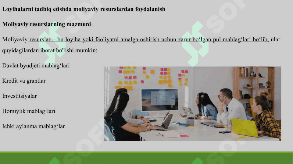 LOYIHALARNI TADBIQ ETISHDA MOLIYAVIY RESURSLARDAN FOYDALANISH 3
