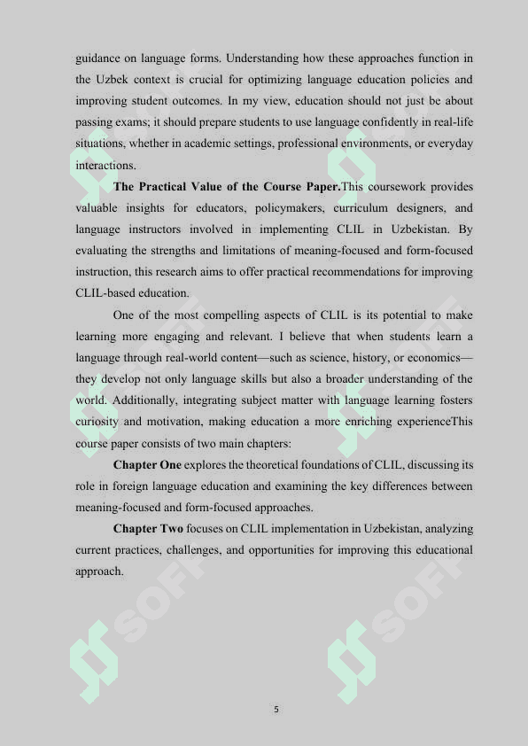 CLIL IN UZBEK SCHOOLS: MEANING-FOCUSED OR FORM-FOCUSED 5