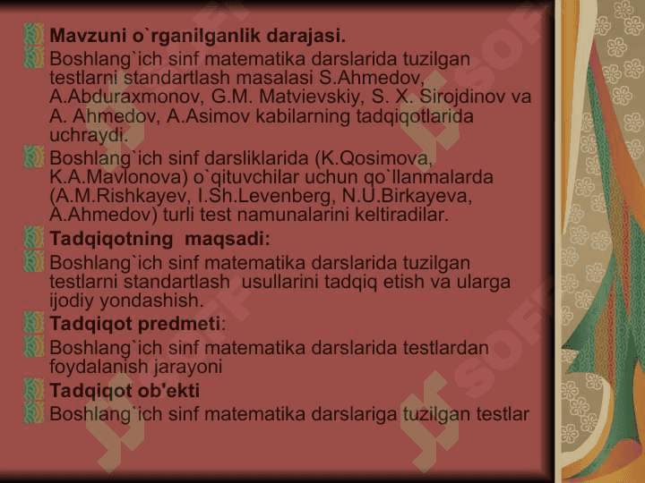 Test savollari haqida dastlabki ma`lumotlar 4
